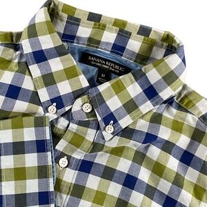 Banana Republic Oxford Shirt Slim Fit Blue Green Plaid Button Down Mens